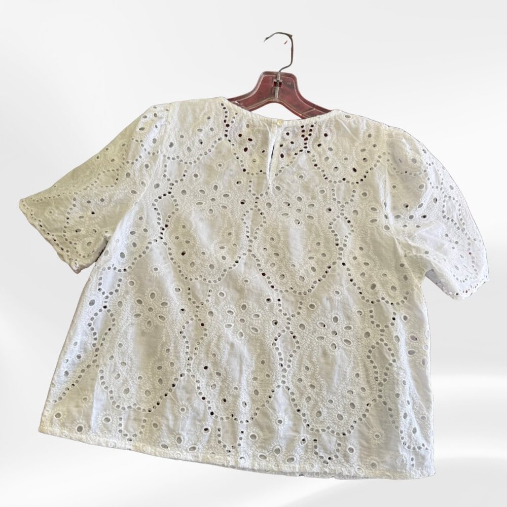 Jennifer and Grace White Eyelet Lace Top Medium Cottagecore Romantic Blouse - Picture 10 of 10